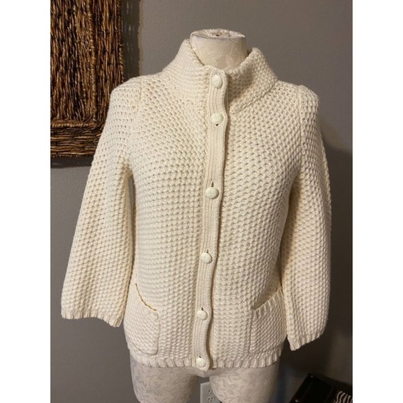 Talbots Womens Cardigan Sweater Cream XS extra small Thick Cotton Wool Pockets - Picture 3 of 6